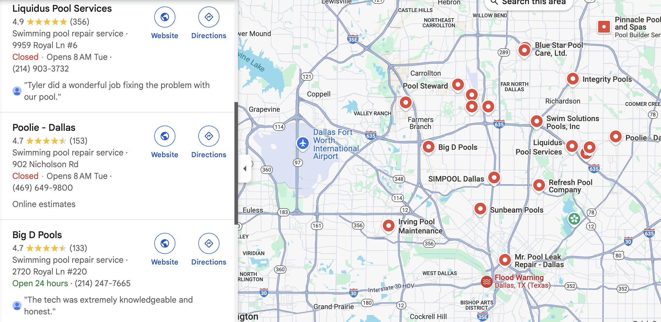 image of Pool Companies appearing on a Google search map